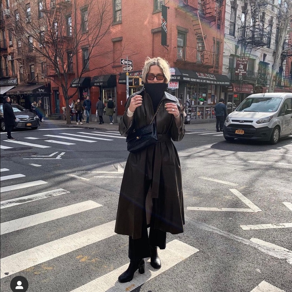 Vince green brown leather trench